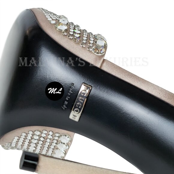 GUCCI SHOES CRYSTAL EMBELLISHED SATIN HIGH HEEL SANDALS sz 39 9 - Picture 14 of 15